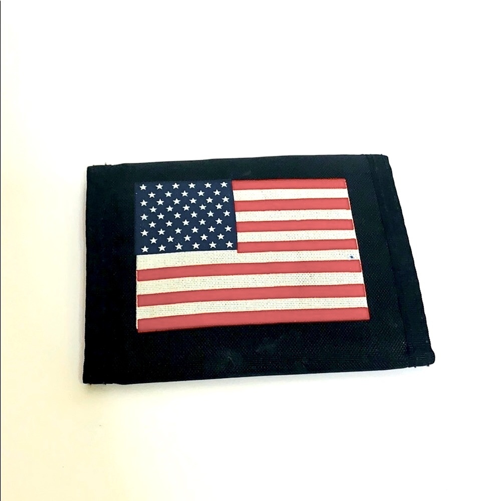American Flag | Black Velcro Flag Learners Wallet | America USA Man Bag